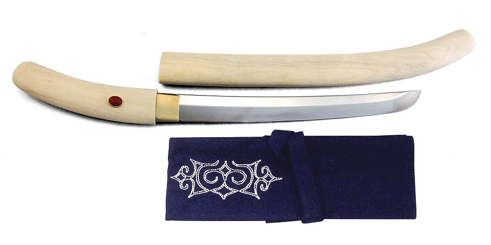 尾形刀剣 AN-22 蝦夷刀(アイヌ刀) 白鞘　赤サンゴ飾り